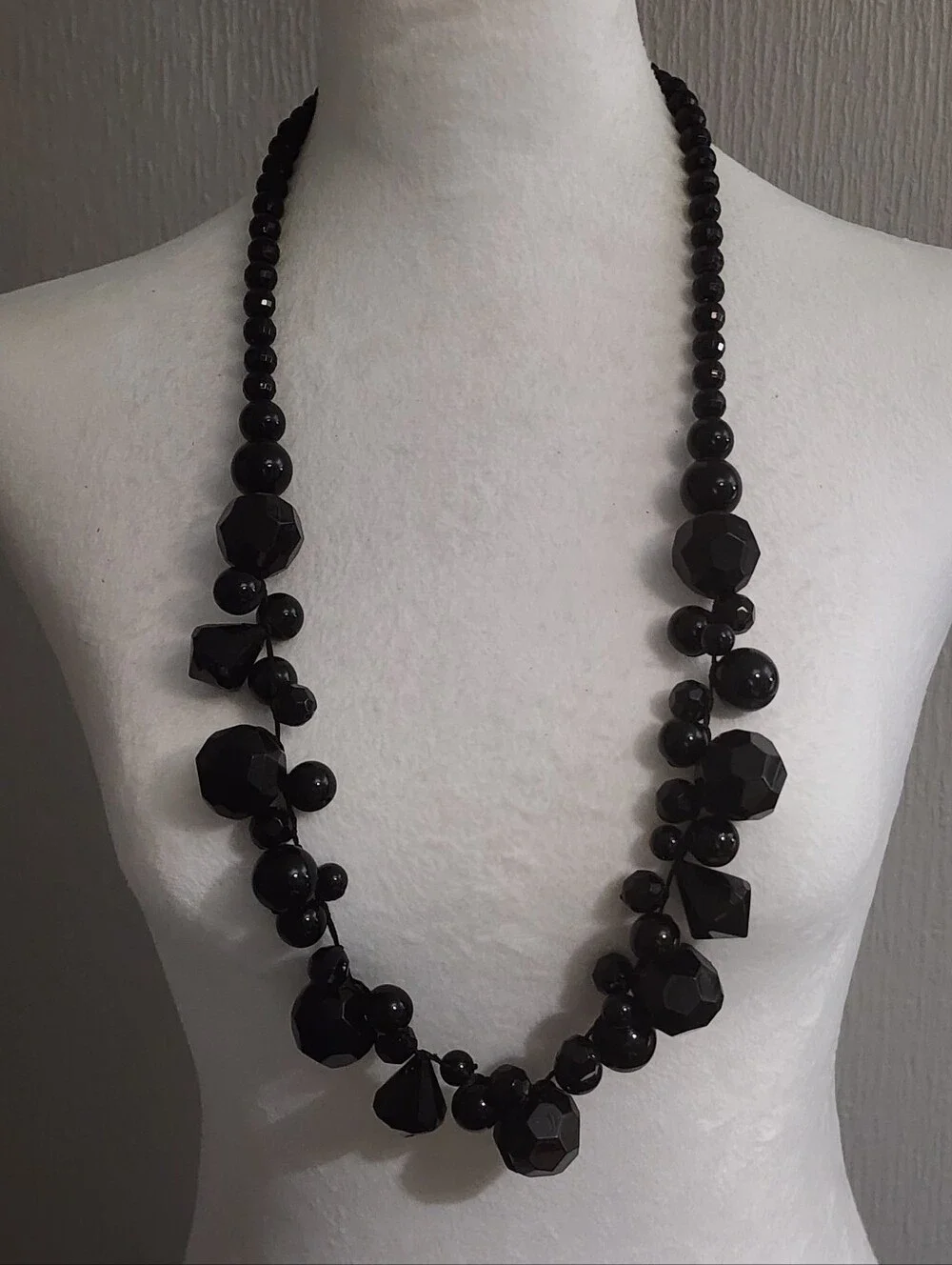 Black Faceted Bead Statement Necklace